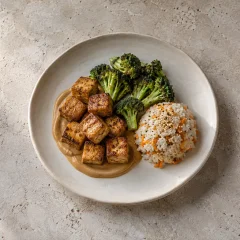 Crispy tofu and sesame rice